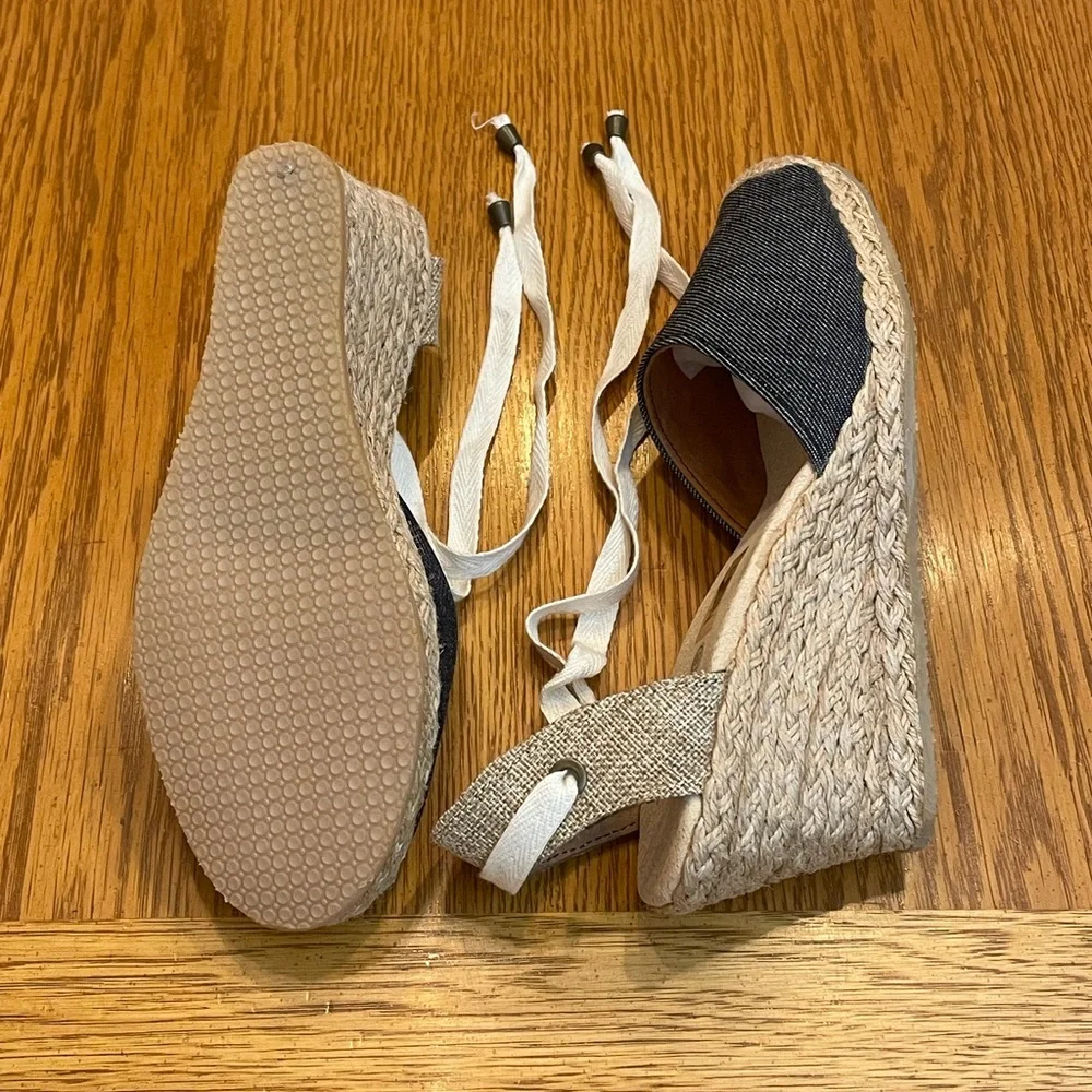 Dark Blue Lace Up Platform Espadrilles